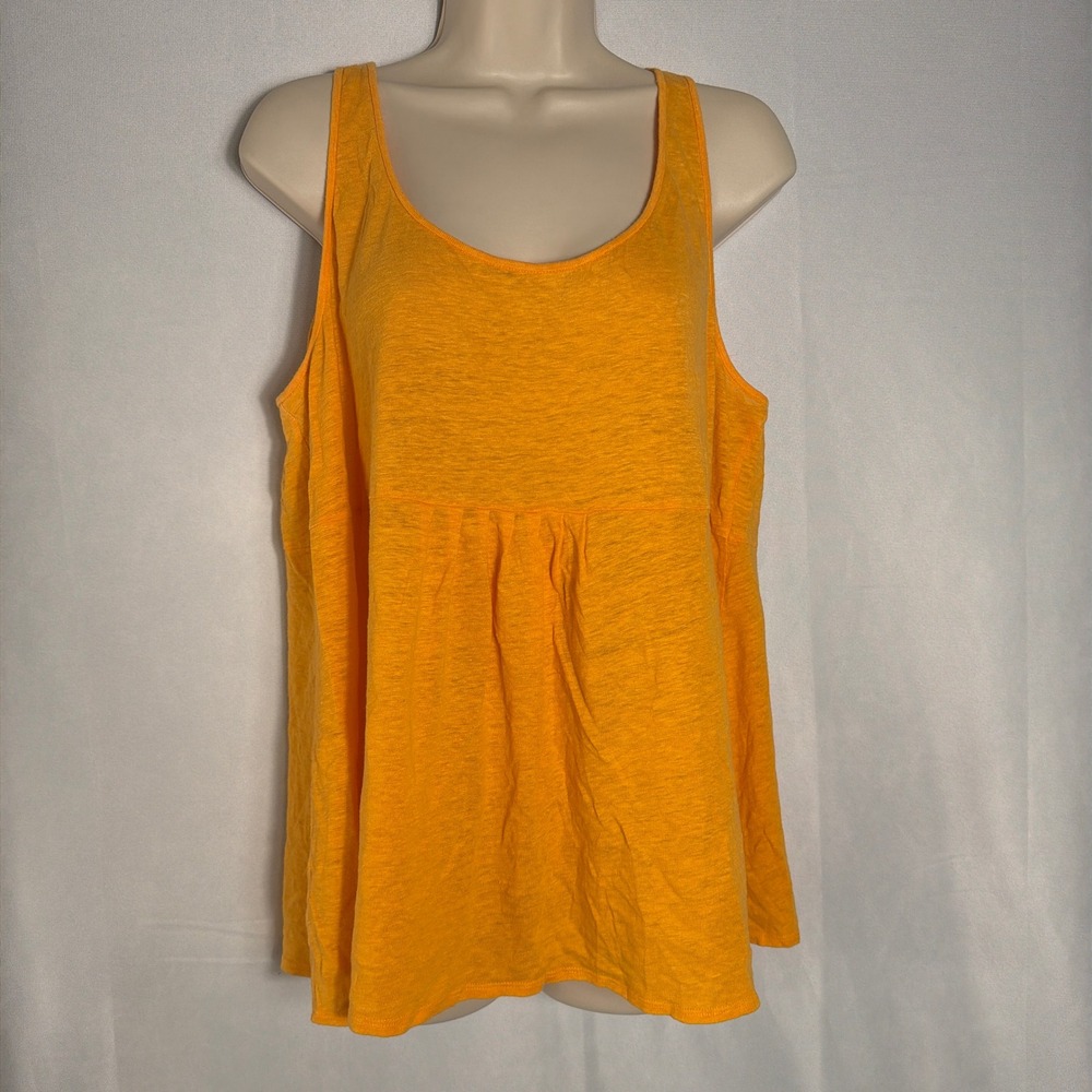 Eileen Fisher Tank Top XL Pleated Empire Waist 100% Linen Orange Womens